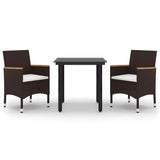 vidaXL 3-Piece Garden Lounge Set with Cushions Poly Rattan and Glass