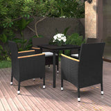 vidaXL 3-Piece Garden Lounge Set with Cushions Poly Rattan and Glass