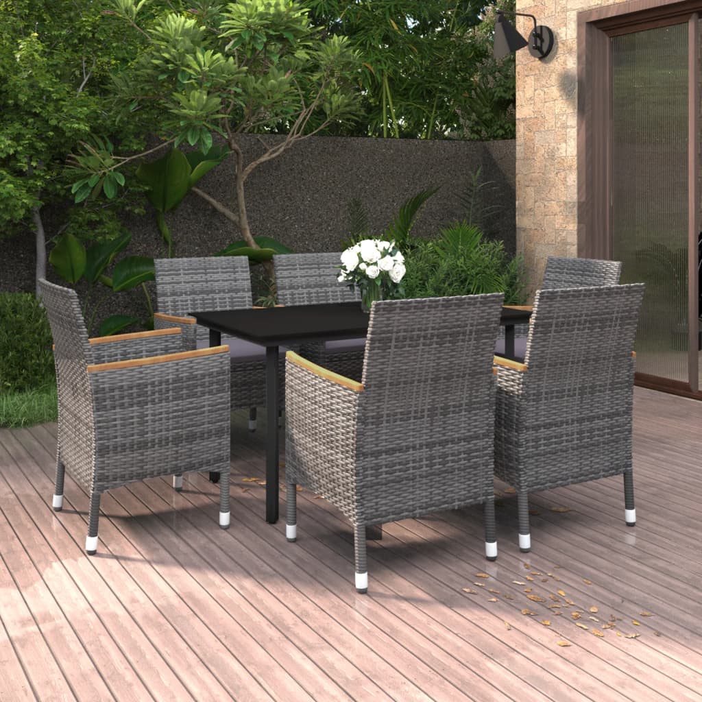 vidaXL 3-Piece Garden Lounge Set with Cushions Poly Rattan and Glass