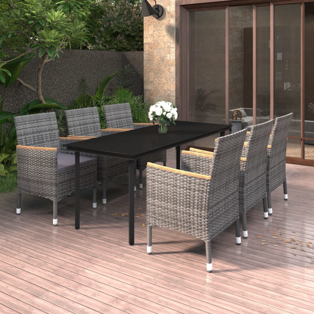 vidaXL 3-Piece Garden Lounge Set with Cushions Poly Rattan and Glass