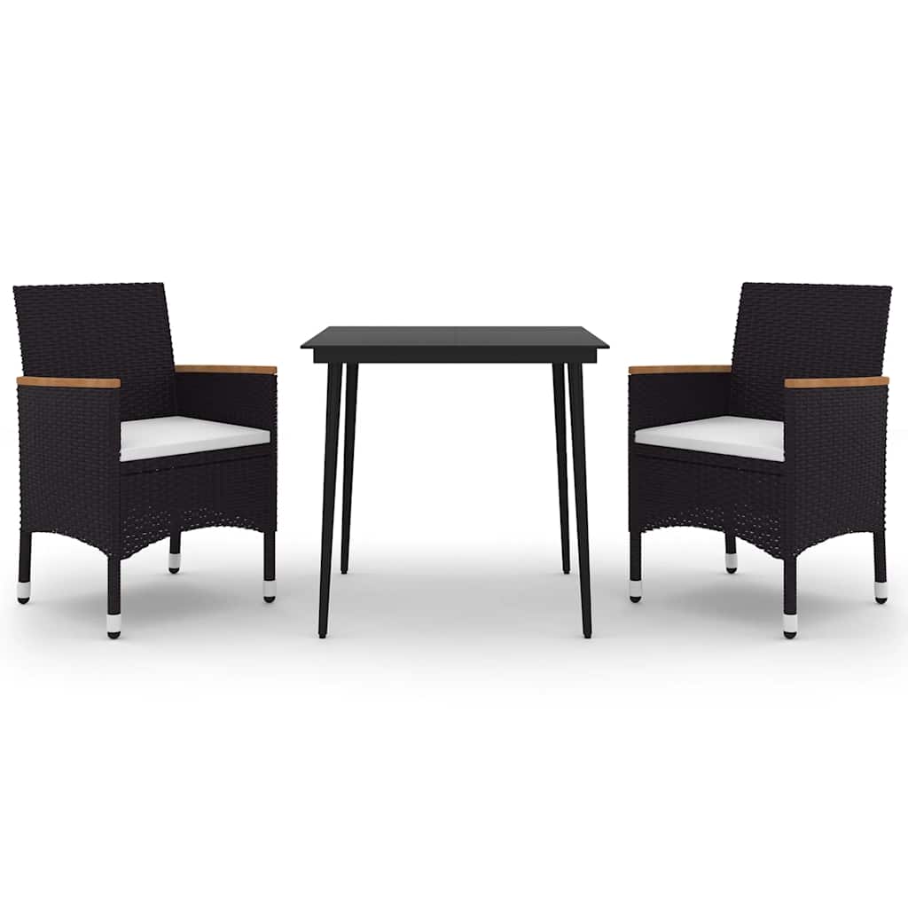 vidaXL 3-delige Tuinset met kussens poly rattan en glas