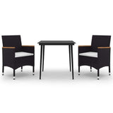 vidaXL 3-delige Tuinset met kussens poly rattan en glas
