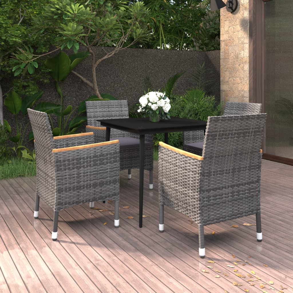 vidaXL 3-delige Tuinset met kussens poly rattan en glas
