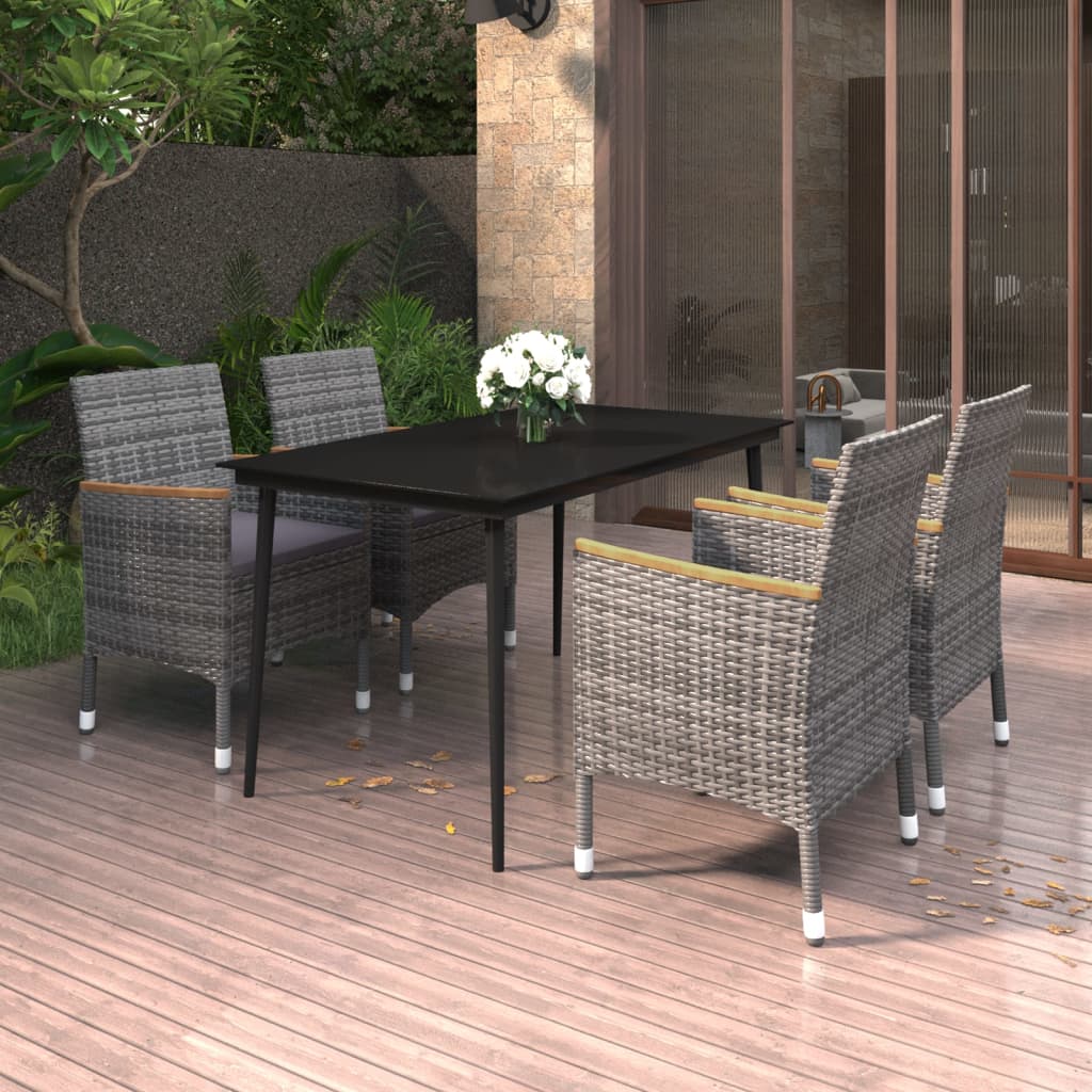 vidaXL 3-delige Tuinset met kussens poly rattan en glas