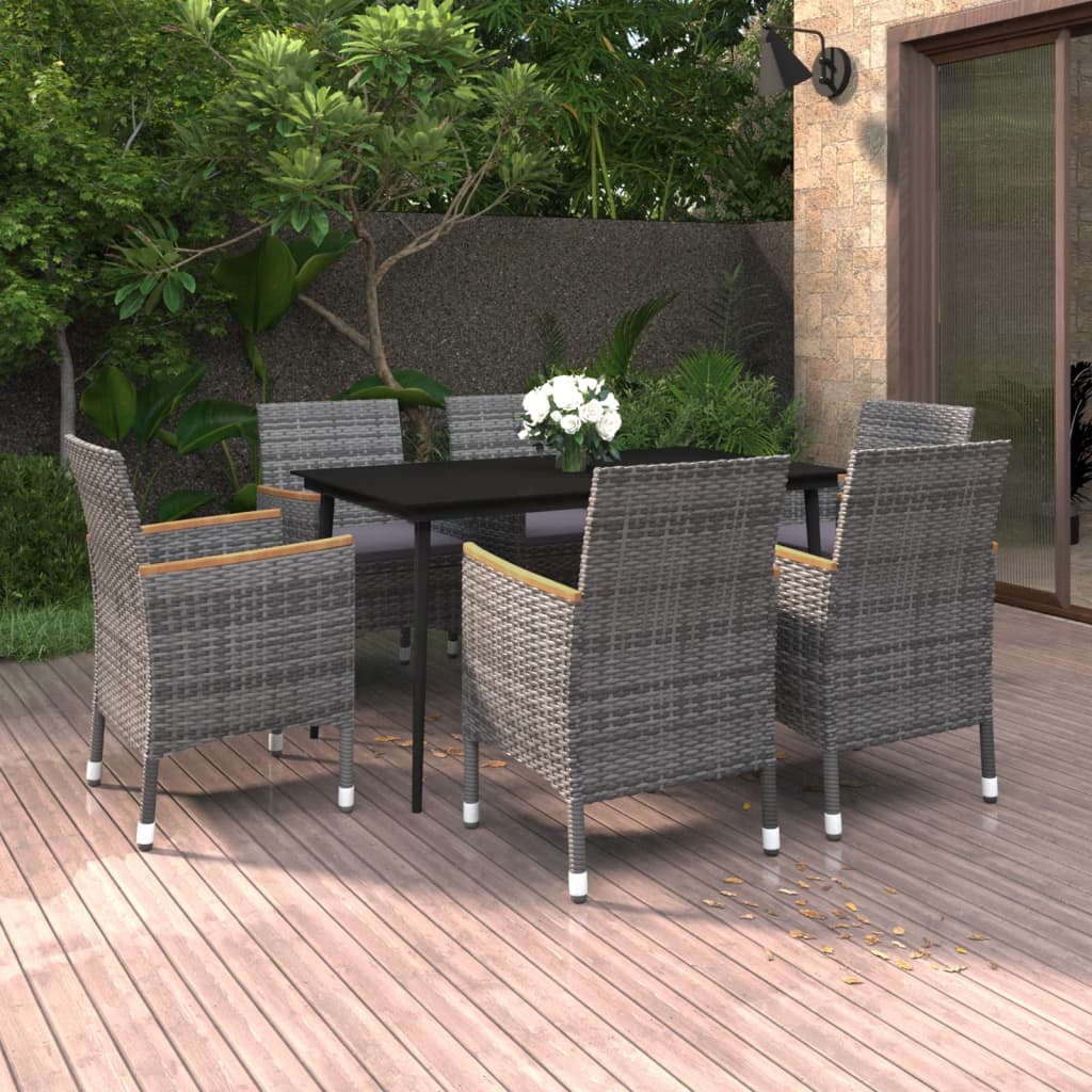 vidaXL 3-delige Tuinset met kussens poly rattan en glas