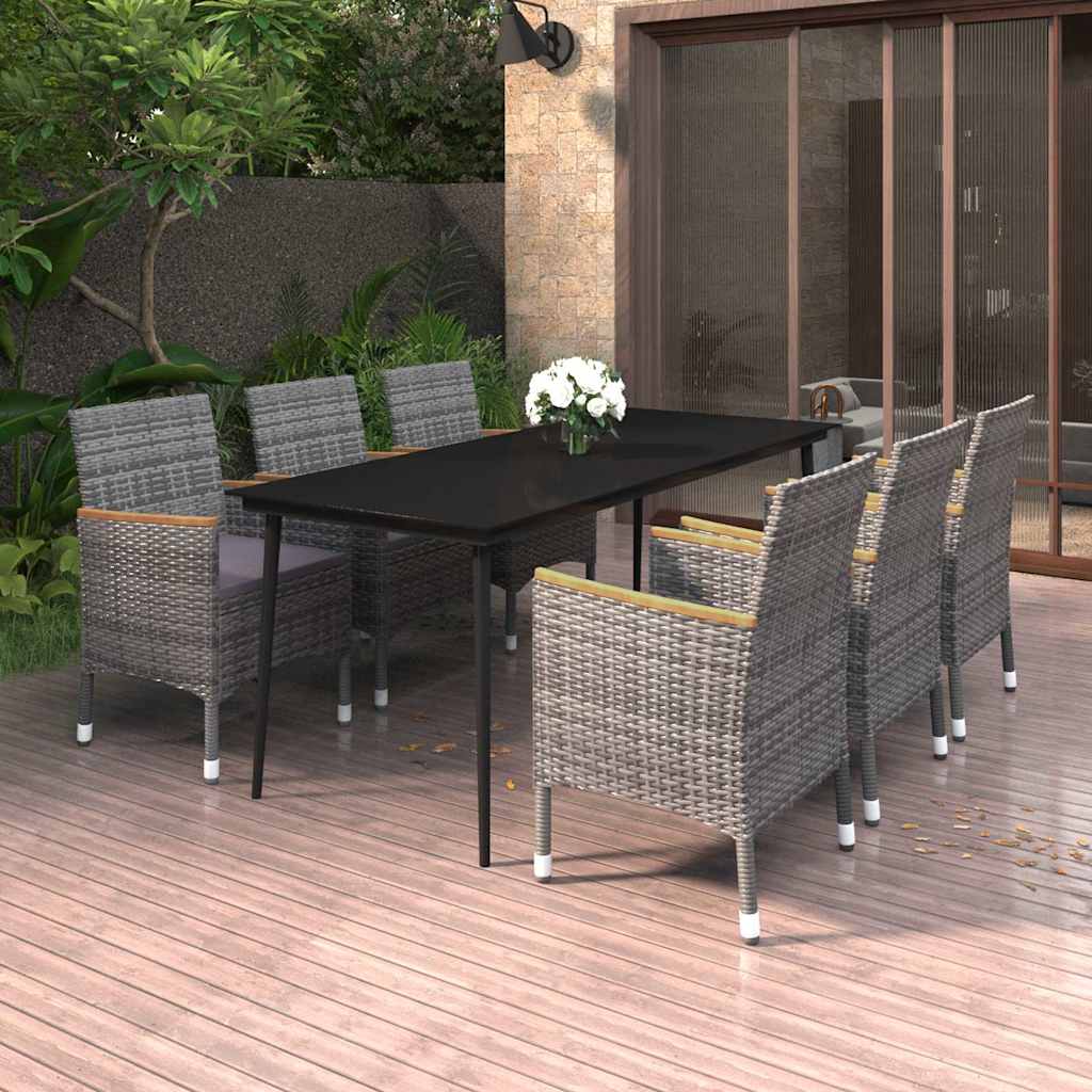 vidaXL 3-delige Tuinset met kussens poly rattan en glas