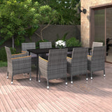 vidaXL 3-delige Tuinset met kussens poly rattan en glas