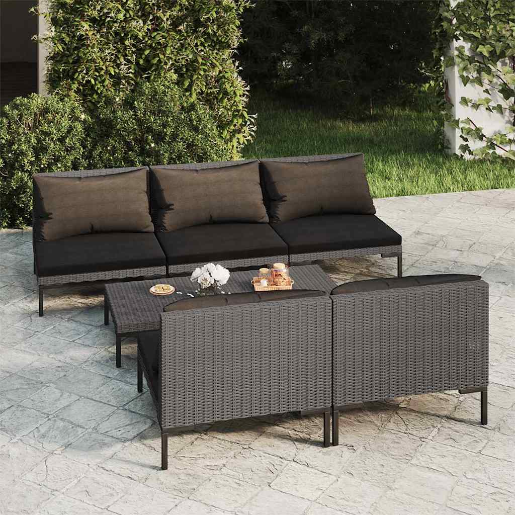 vidaXL 5-delige Loungeset met kussens poly rattan donkergrijs