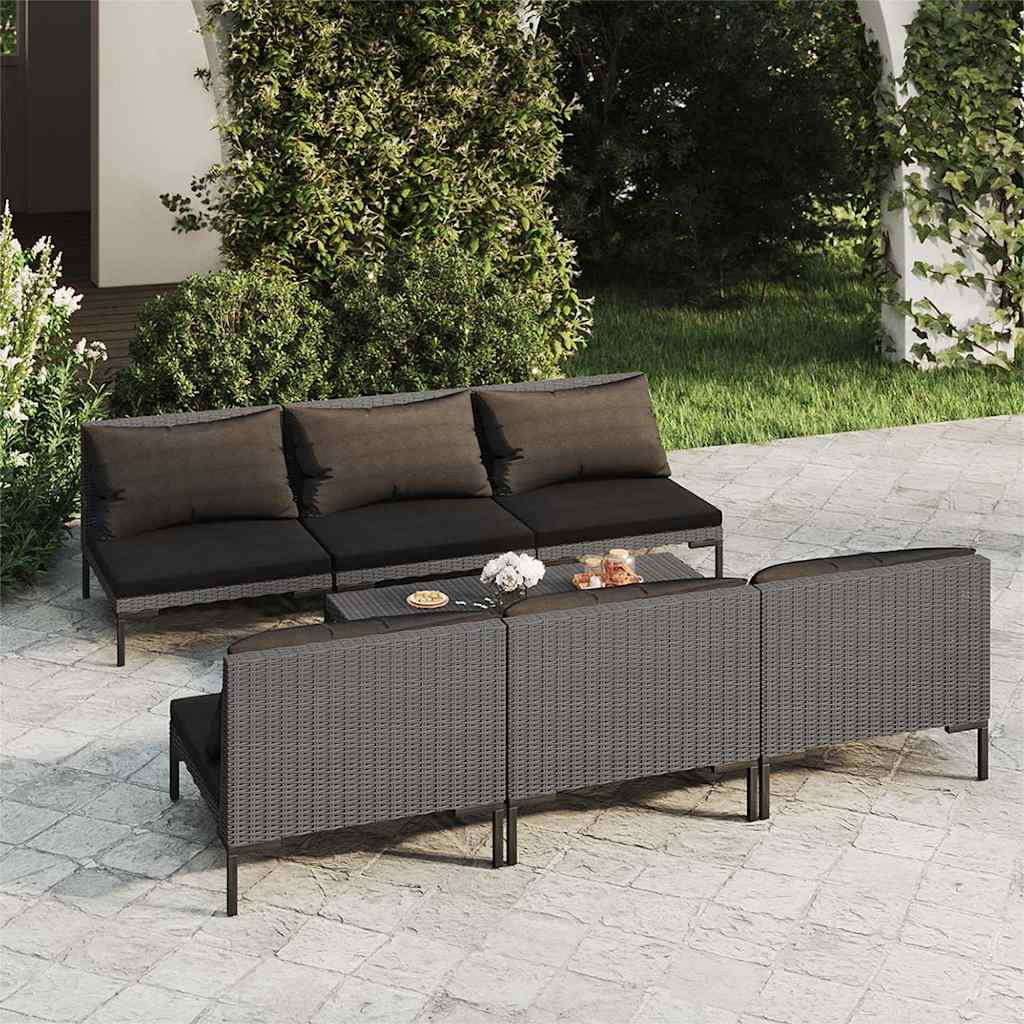 vidaXL 5-delige Loungeset met kussens poly rattan donkergrijs