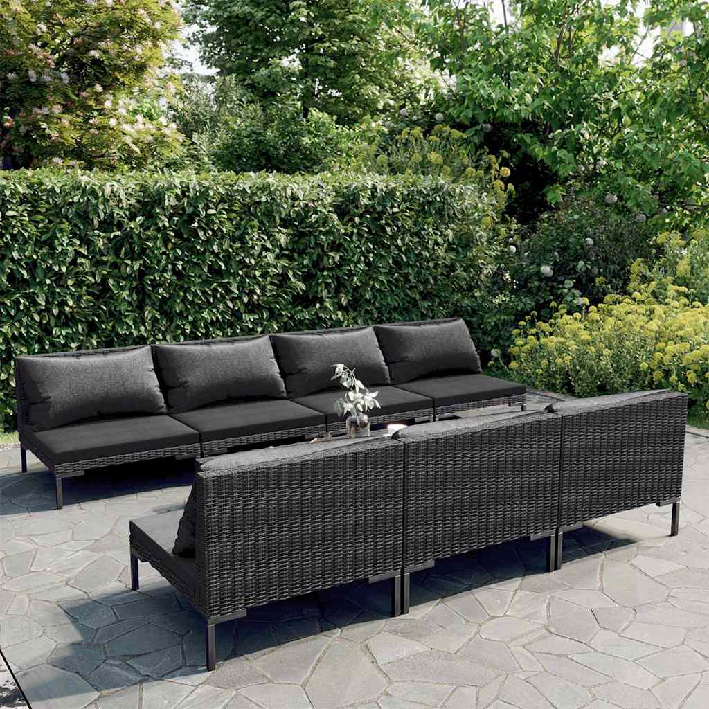 vidaXL 5-delige Loungeset met kussens poly rattan donkergrijs