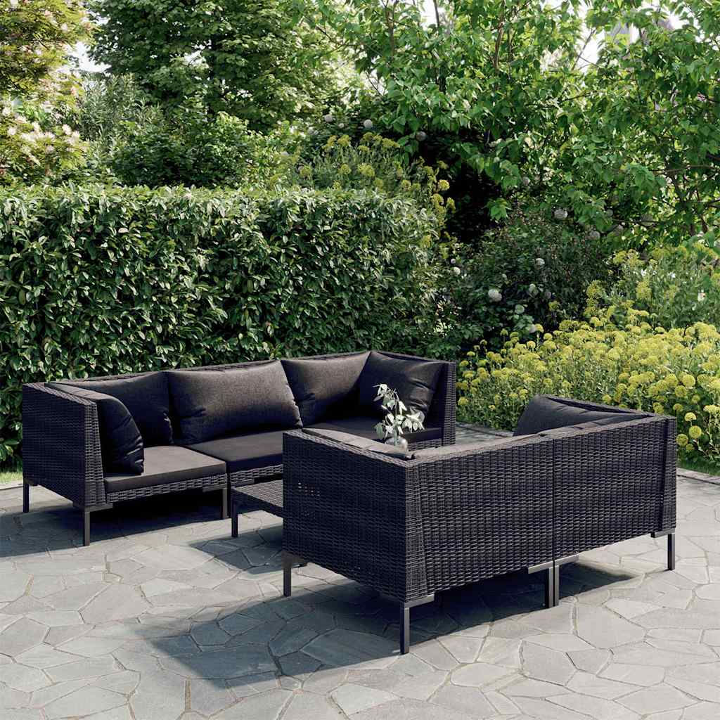 vidaXL 5-delige Loungeset met kussens poly rattan donkergrijs