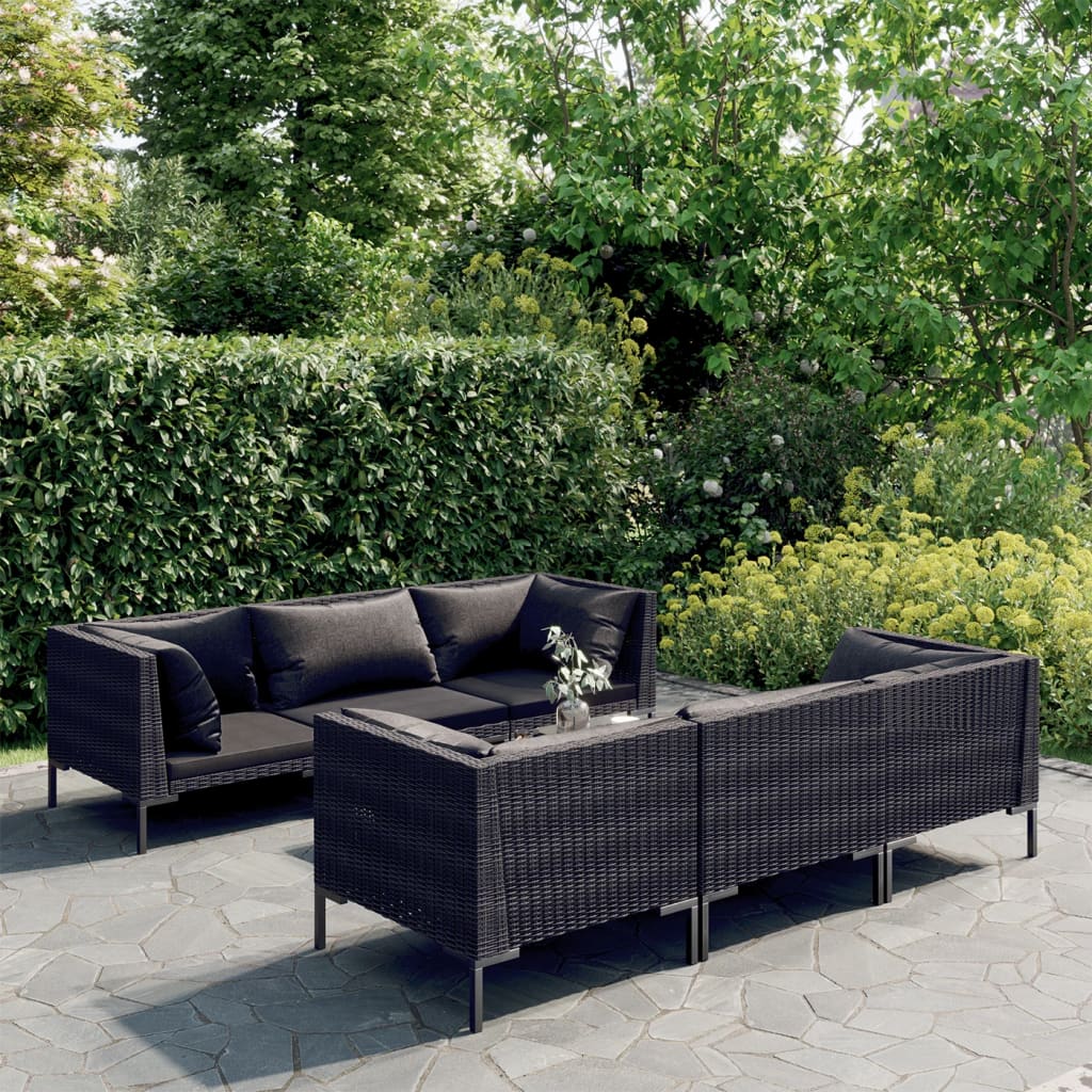 vidaXL 5-delige Loungeset met kussens poly rattan donkergrijs