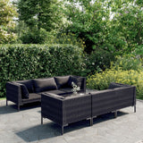 vidaXL 5-delige Loungeset met kussens poly rattan donkergrijs