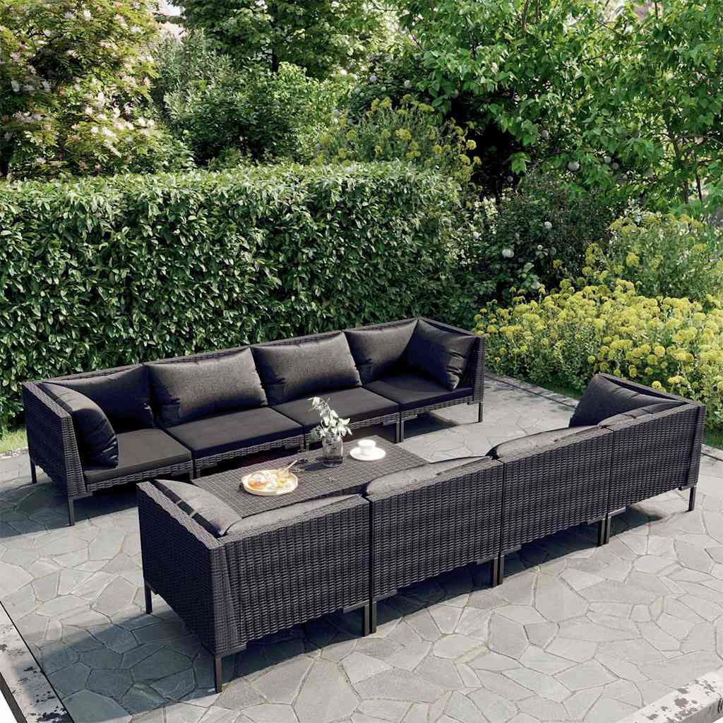 vidaXL 5-delige Loungeset met kussens poly rattan donkergrijs
