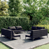 vidaXL 4-delige Loungeset met kussens poly rattan donkergrijs