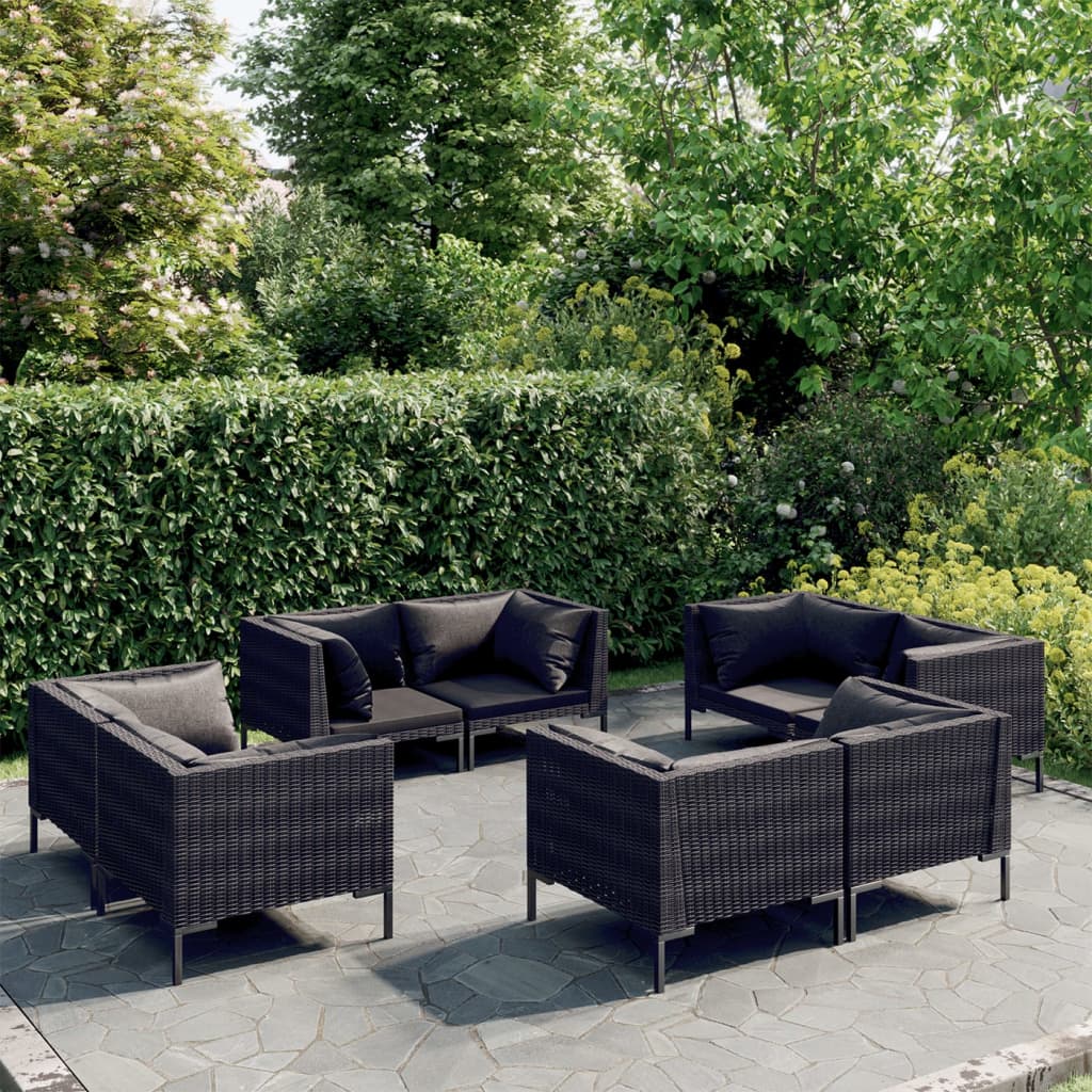 vidaXL 4-delige Loungeset met kussens poly rattan donkergrijs