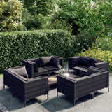 vidaXL 4-delige Loungeset met kussens poly rattan donkergrijs