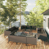 vidaXL 4-delige Loungeset met kussens poly rattan donkergrijs