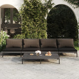 vidaXL 4-delige Loungeset met kussens poly rattan donkergrijs