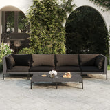 vidaXL 4-delige Loungeset met kussens poly rattan donkergrijs