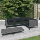 vidaXL 4-delige Loungeset met kussens poly rattan donkergrijs