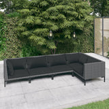 vidaXL 4-delige Loungeset met kussens poly rattan donkergrijs