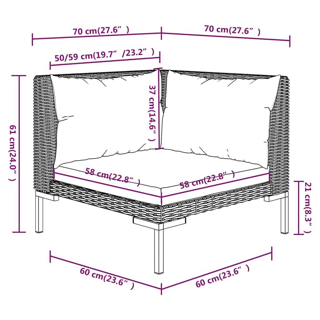 vidaXL 4-delige Loungeset met kussens poly rattan donkergrijs