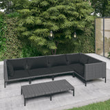 vidaXL 4-delige Loungeset met kussens poly rattan donkergrijs