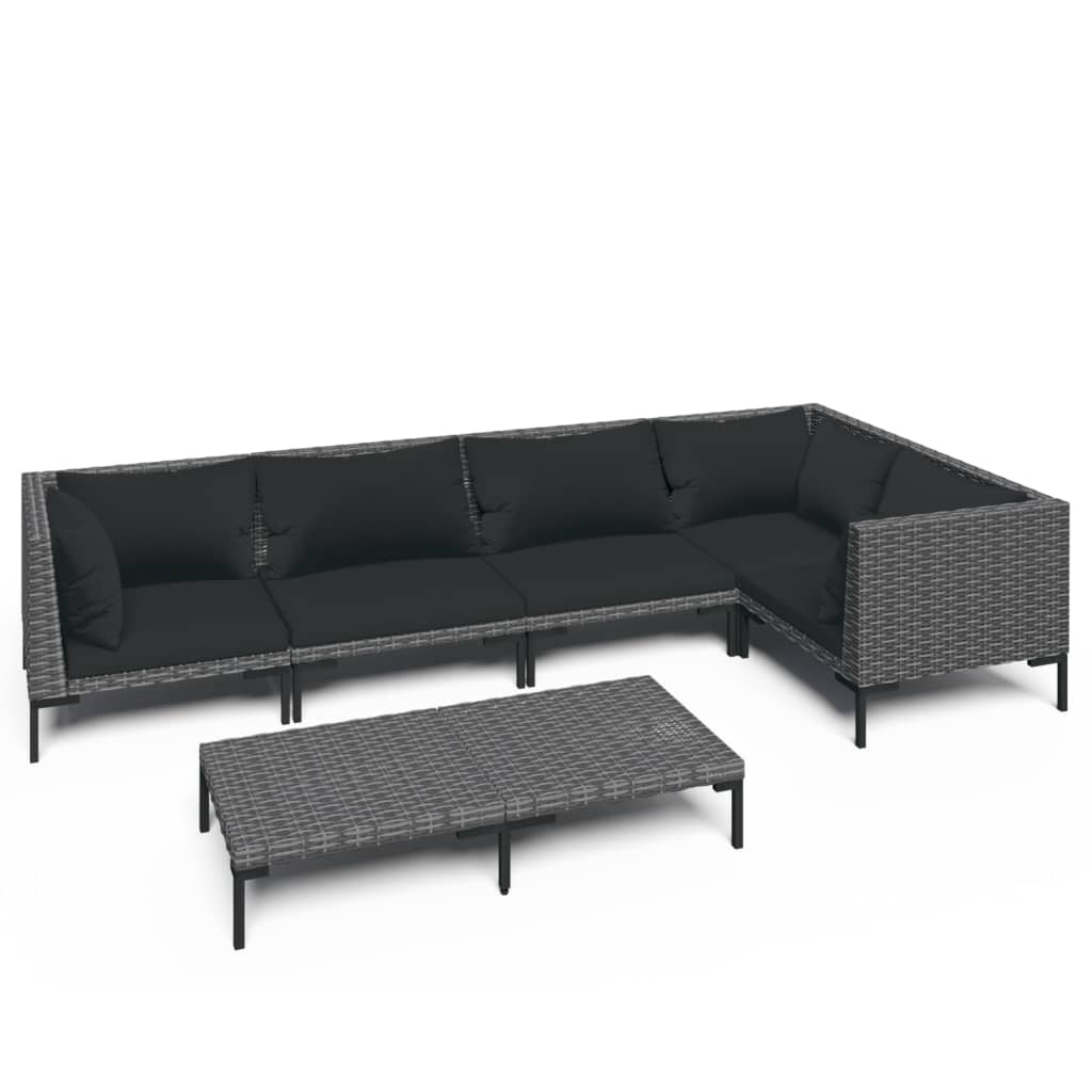 vidaXL 4-delige Loungeset met kussens poly rattan donkergrijs