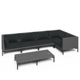 vidaXL 4-delige Loungeset met kussens poly rattan donkergrijs