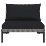 vidaXL 4-delige Loungeset met kussens poly rattan donkergrijs
