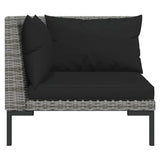 vidaXL 4-delige Loungeset met kussens poly rattan donkergrijs