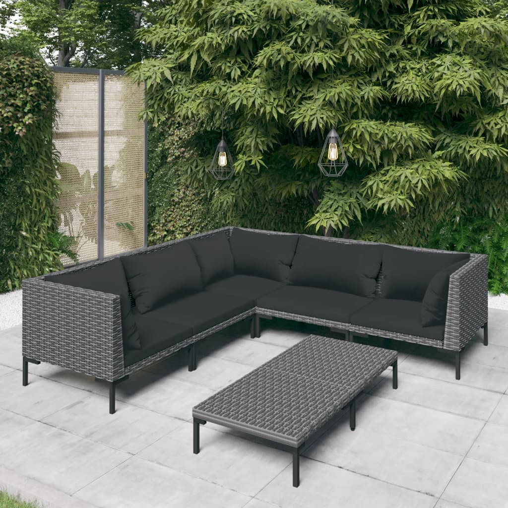 vidaXL 4-delige Loungeset met kussens poly rattan donkergrijs