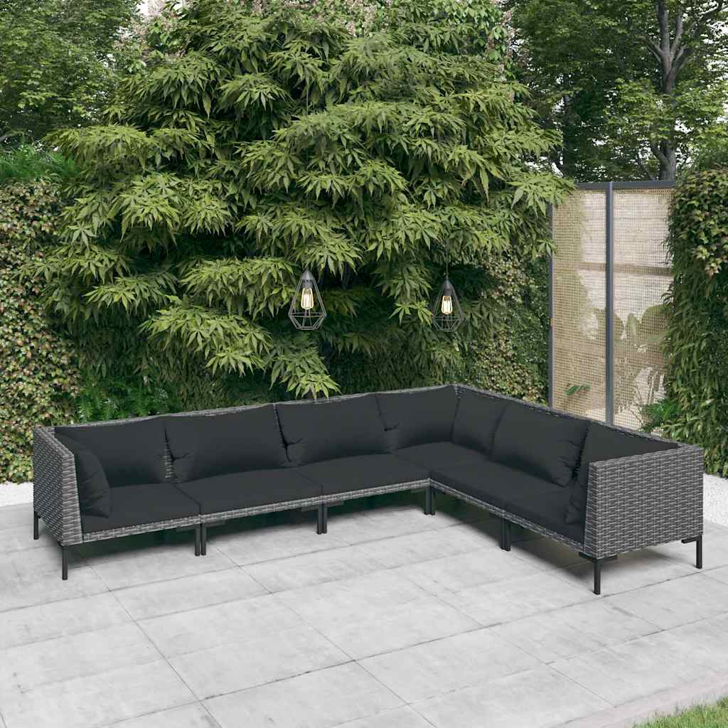 vidaXL 4-delige Loungeset met kussens poly rattan donkergrijs