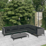 vidaXL 4-delige Loungeset met kussens poly rattan donkergrijs