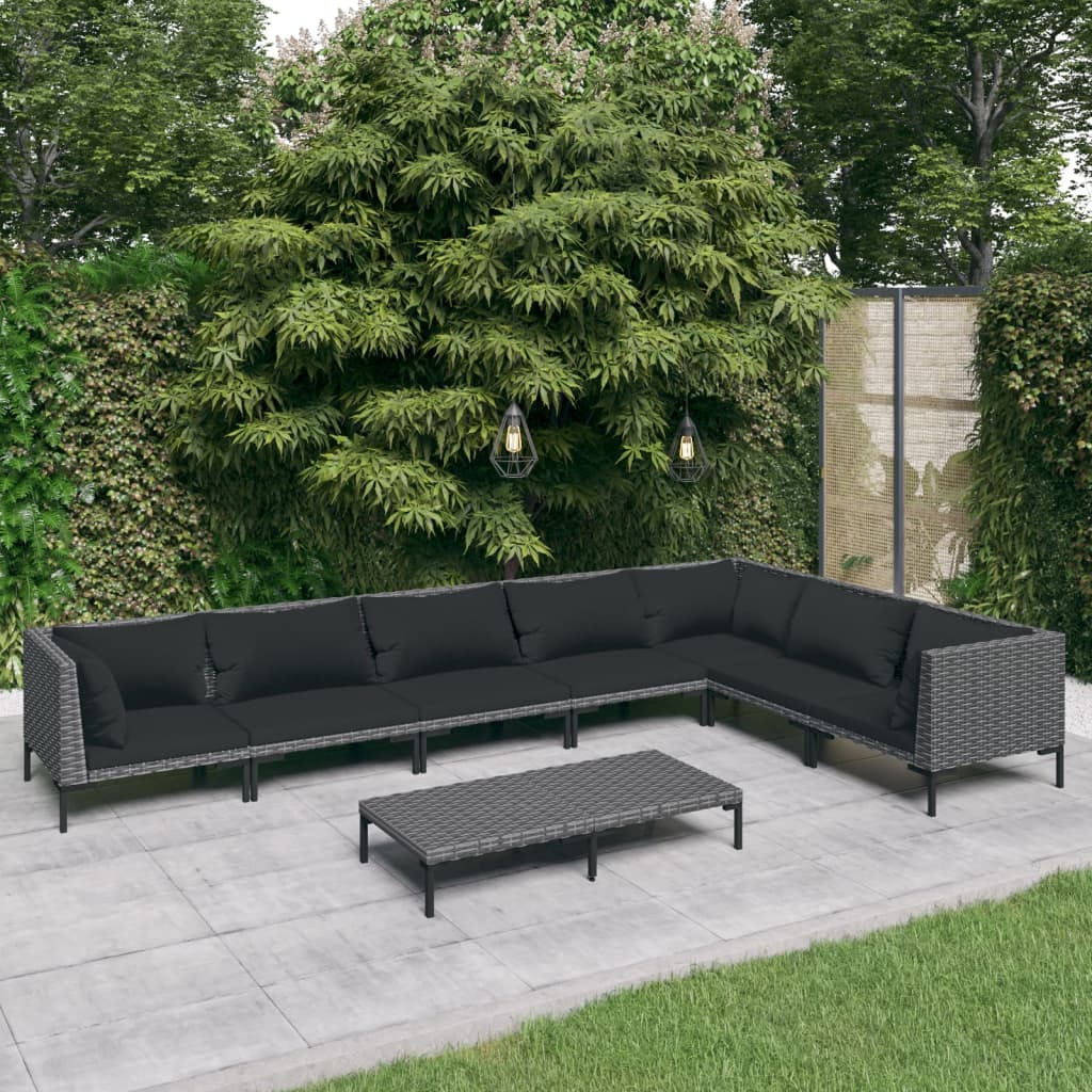 vidaXL 4-delige Loungeset met kussens poly rattan donkergrijs