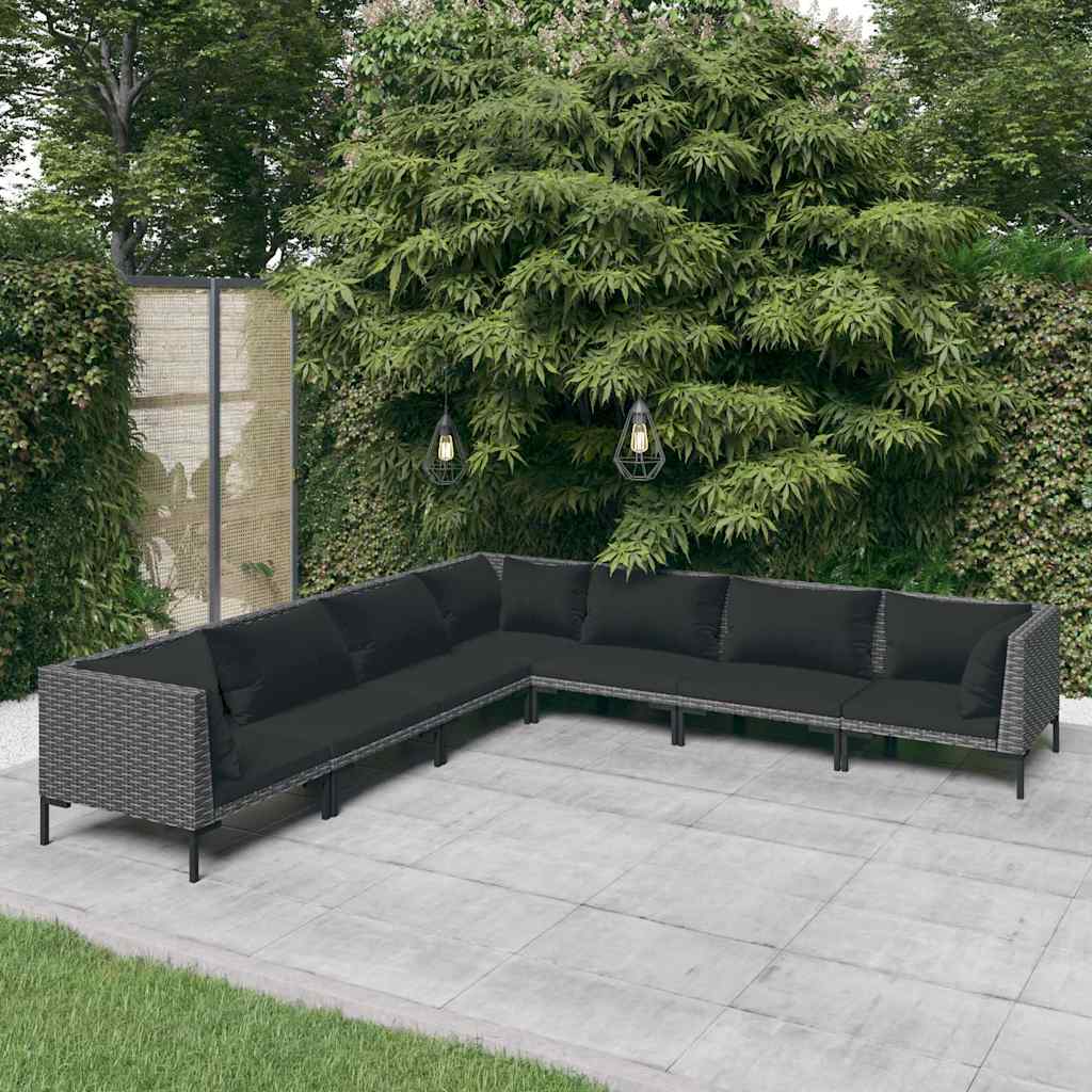 vidaXL 4-delige Loungeset met kussens poly rattan donkergrijs