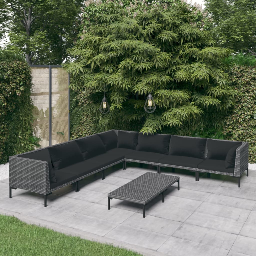 vidaXL 4-delige Loungeset met kussens poly rattan donkergrijs