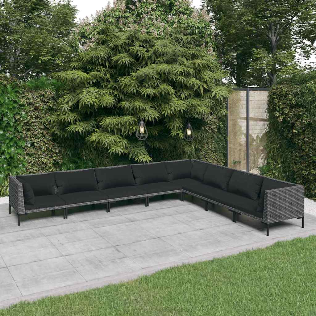 vidaXL 4-delige Loungeset met kussens poly rattan donkergrijs