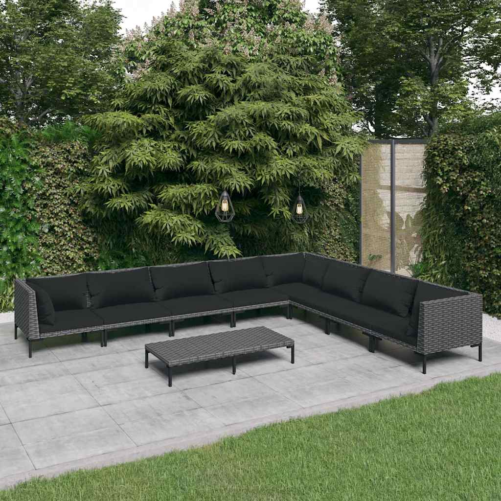 vidaXL 4-delige Loungeset met kussens poly rattan donkergrijs