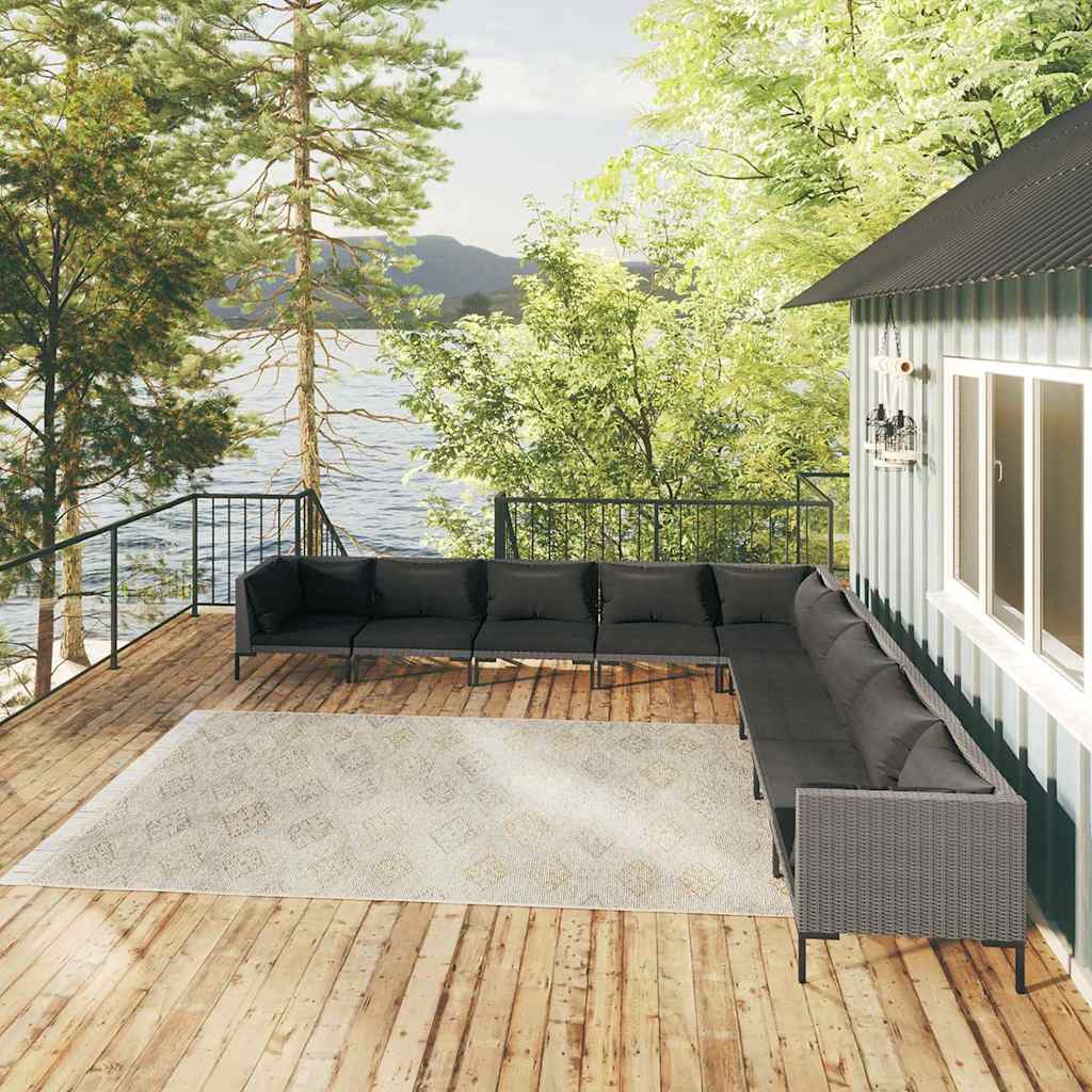 vidaXL 4-delige Loungeset met kussens poly rattan donkergrijs