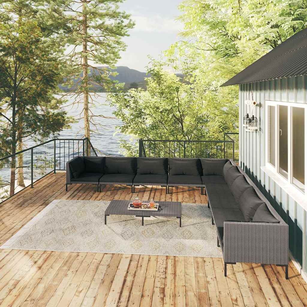 vidaXL 4-delige Loungeset met kussens poly rattan donkergrijs