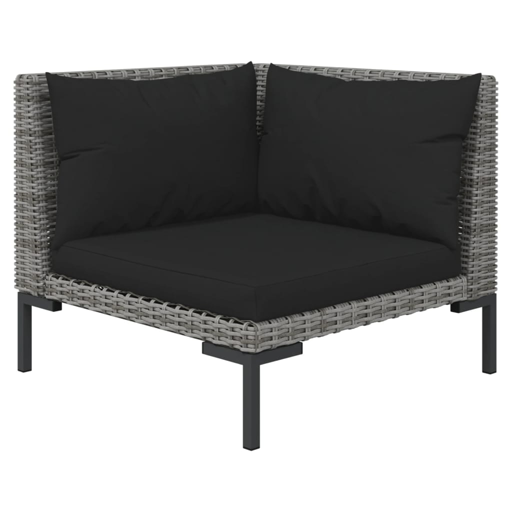 vidaXL 5-delige Loungeset met kussens poly rattan donkergrijs