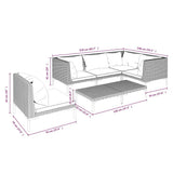 vidaXL 5-delige Loungeset met kussens poly rattan donkergrijs
