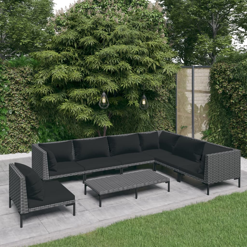 vidaXL 5-delige Loungeset met kussens poly rattan donkergrijs