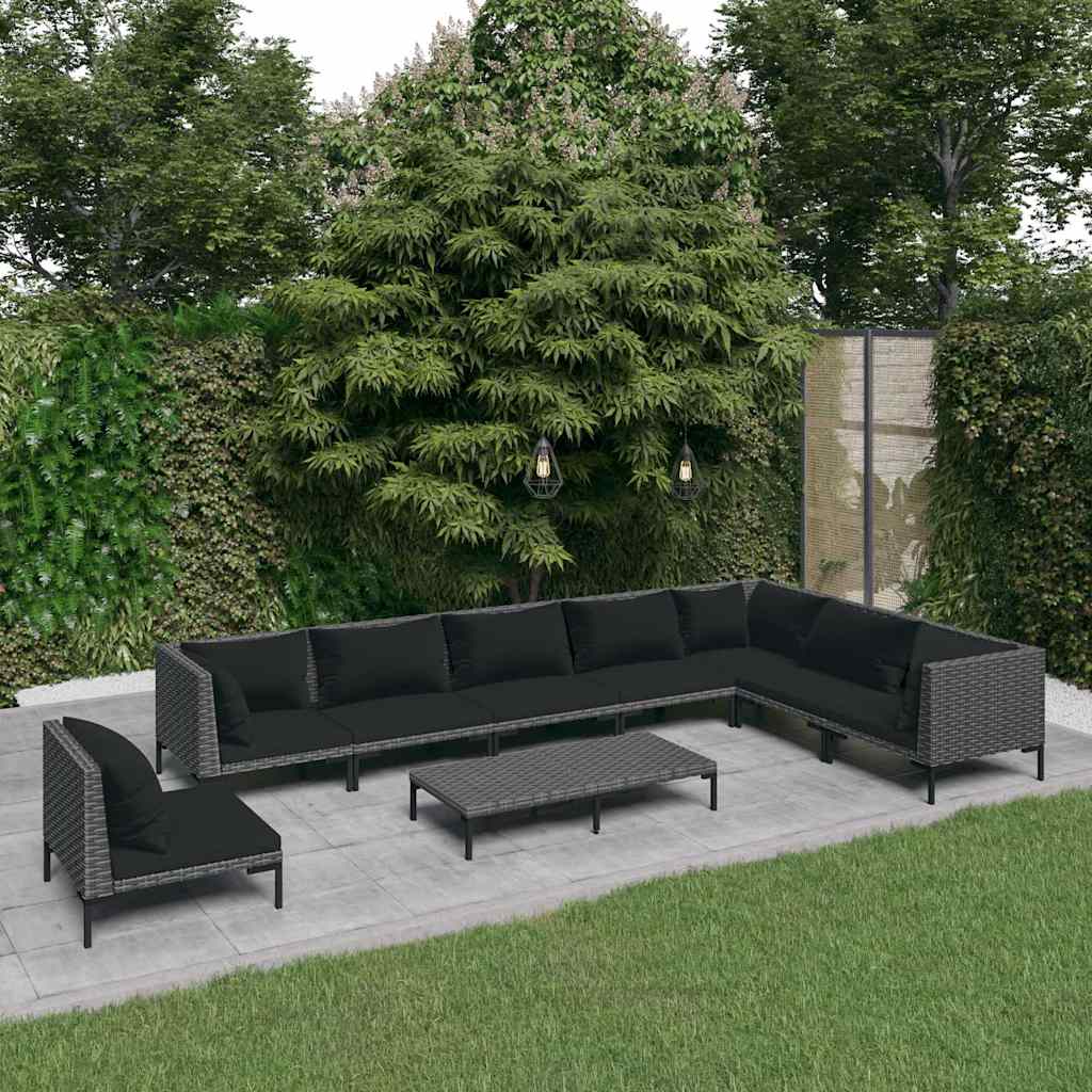 vidaXL 5-delige Loungeset met kussens poly rattan donkergrijs