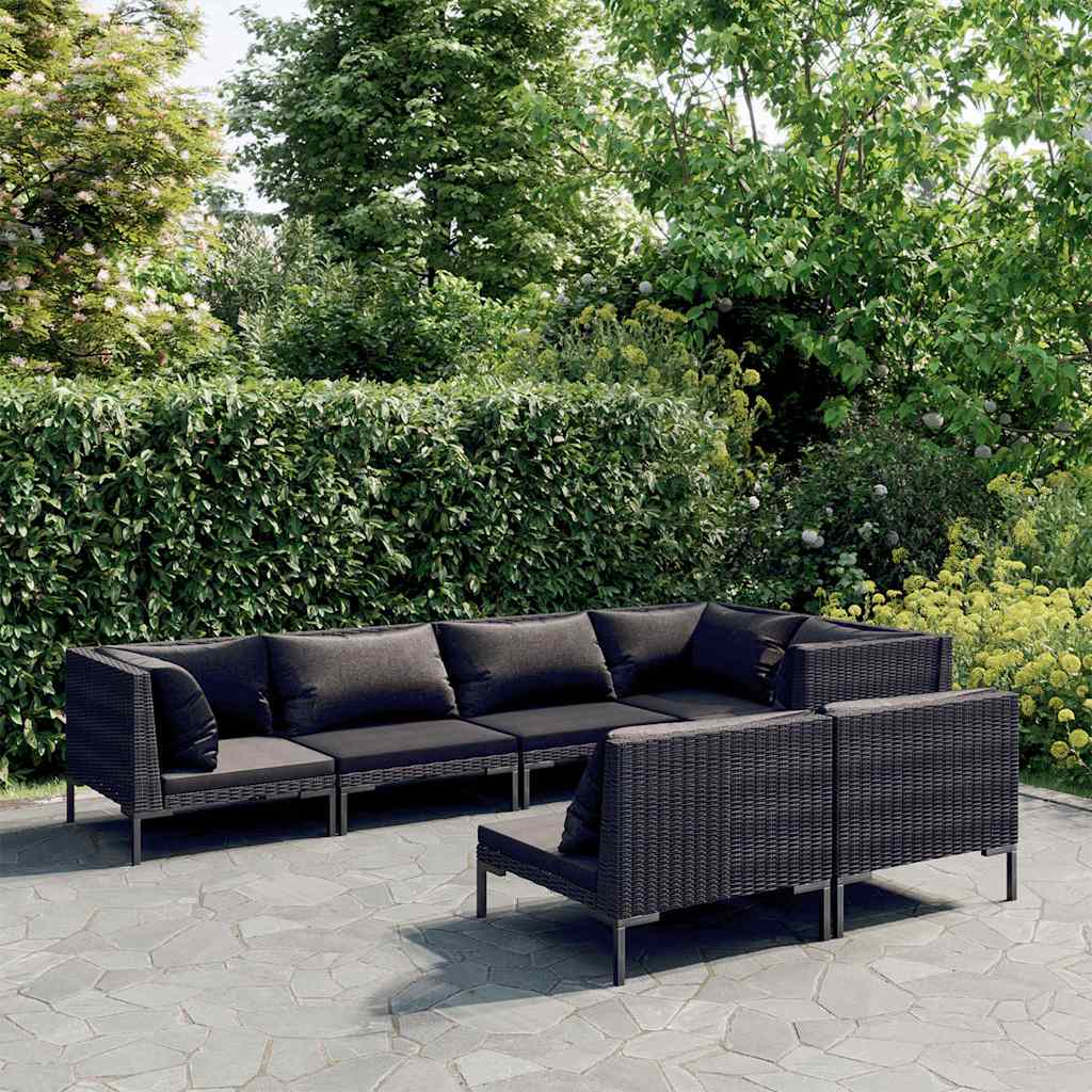 vidaXL 7-delige Loungeset met kussens poly rattan donkergrijs