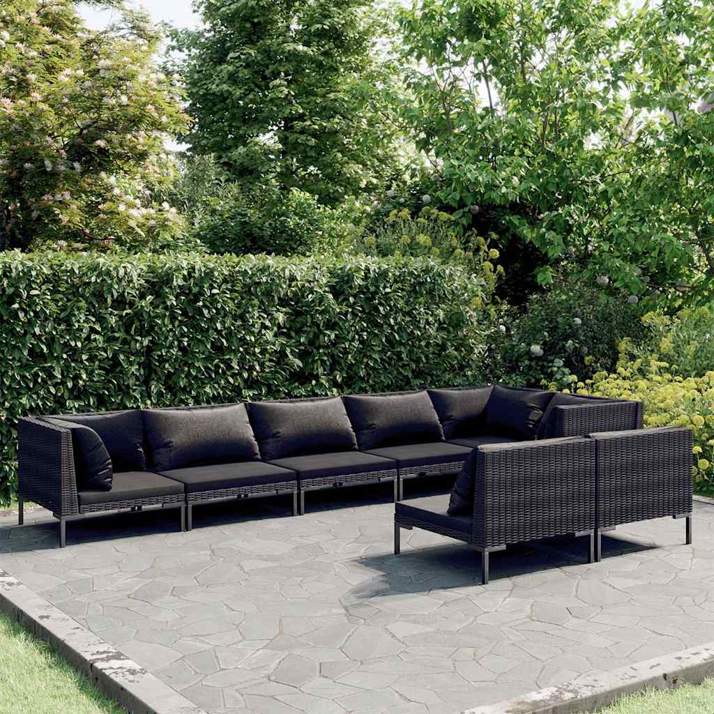 vidaXL 7-delige Loungeset met kussens poly rattan donkergrijs