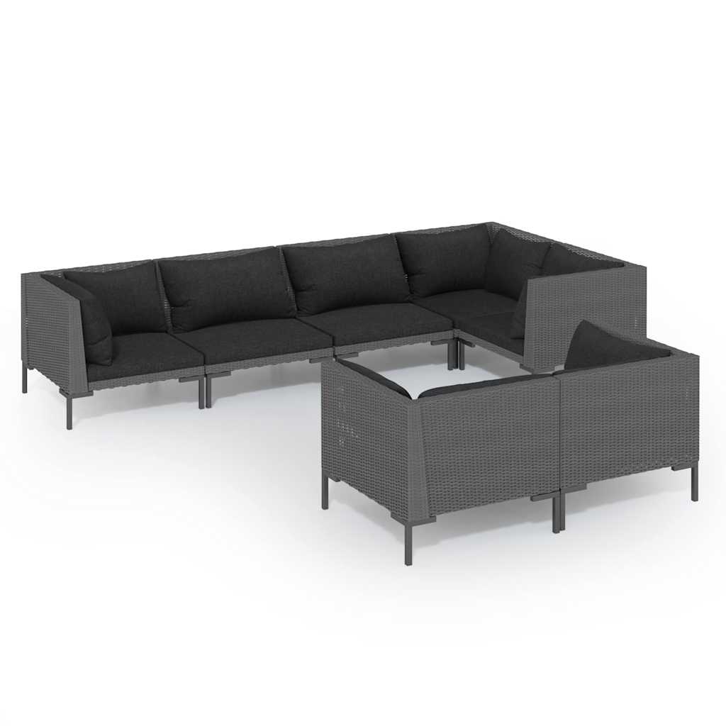 vidaXL 7-delige Loungeset met kussens poly rattan donkergrijs