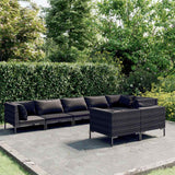 vidaXL 7-delige Loungeset met kussens poly rattan donkergrijs